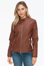 Load image into Gallery viewer, Snobbish Faux Leather Biker Jacket with Side Zip Pockets