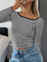 Load image into Gallery viewer, Devine Backless Striped Boat Neck Long Sleeve T-Shirt