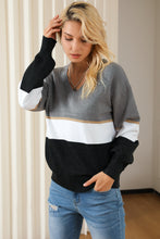 Load image into Gallery viewer, Color Block V Neck Long Sleeve Sweater