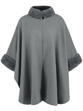 Load image into Gallery viewer, Fuzzy Trim Long Sleeve Poncho