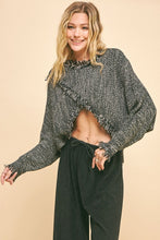 Load image into Gallery viewer, Davi & Dani Fringe Hem Overlapping Asymmetrical Crop Sweater