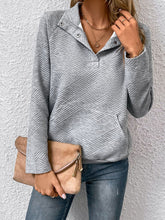 Load image into Gallery viewer, Perfee Half Buttoned Collared Neck Sweatshirt with Pocket