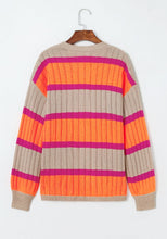 Load image into Gallery viewer, Contrast Striped Drop Shoulder Open Front Cardigan