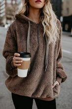 Load image into Gallery viewer, Full Size Quarter-Zip Drawstring Teddy Hoodie