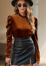 Load image into Gallery viewer, Frill Mock Neck Puff Sleeve Blouse