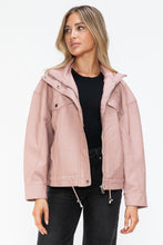 Load image into Gallery viewer, How Dare U Drawstring Hem PU Leather Zip Up Jacket