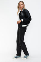 Load image into Gallery viewer, Love Me Now PU Leather Contrast Snap Down Bomber Jacket