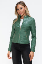 Load image into Gallery viewer, Snobbish Faux Leather Zip Up Drawstring Hooded Jacket