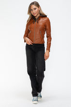 Load image into Gallery viewer, Snobbish Faux Leather Zip Up Drawstring Hooded Jacket