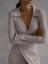 Load image into Gallery viewer, Tied Collared Neck Long Sleeve Sweater Dress