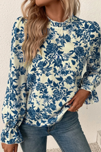 Load image into Gallery viewer, Printed Mock Neck Flounce Sleeve Blouse