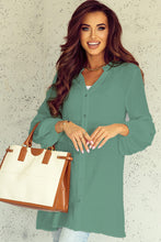 Load image into Gallery viewer, Notched Button Up Balloon Sleeve Longline Top