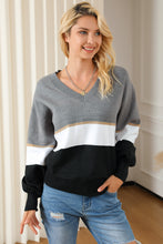 Load image into Gallery viewer, Color Block V Neck Long Sleeve Sweater