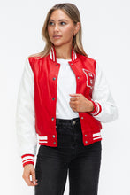 Load image into Gallery viewer, Love Me Now PU Leather Contrast Snap Down Bomber Jacket