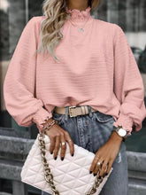 Load image into Gallery viewer, Smocked Frill Mock Neck Long Sleeve Blouse