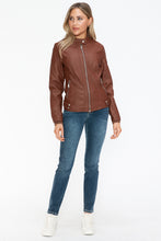 Load image into Gallery viewer, Snobbish Faux Leather Biker Jacket with Side Zip Pockets