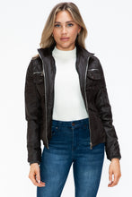 Load image into Gallery viewer, YMI Removable Faux Layered Multi-Pocket Jacket with Fuzzy Hood