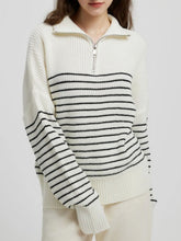 Load image into Gallery viewer, Striped Half Zip Long Sleeve Sweater