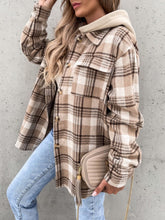 Load image into Gallery viewer, Plaid Button Up Jacket with Removable Hood