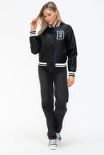 Load image into Gallery viewer, Love Me Now PU Leather Contrast Snap Down Bomber Jacket