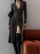 Load image into Gallery viewer, Tied Collared Neck Long Sleeve Sweater Dress