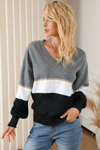 Load image into Gallery viewer, Color Block V Neck Long Sleeve Sweater