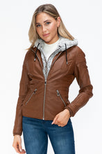 Load image into Gallery viewer, YMI Faux Layered Double-Zipper Jacket with Fuzzy Hood