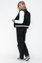 Load image into Gallery viewer, Love Me Now PU Leather Contrast Snap Down Bomber Jacket