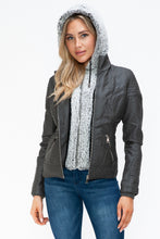 Load image into Gallery viewer, YMI Faux Layered Double-Zipper Jacket with Fuzzy Hood