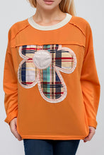Load image into Gallery viewer, Flower Patch Plaid Round Neck Long Sleeve T-Shirt