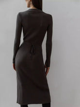 Load image into Gallery viewer, Tied Collared Neck Long Sleeve Sweater Dress
