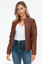 Load image into Gallery viewer, Snobbish Faux Leather Biker Jacket with Side Zip Pockets