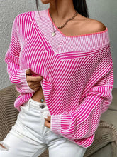 Load image into Gallery viewer, Striped V-Neck Long Sleeve Sweater