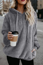 Load image into Gallery viewer, Full Size Quarter-Zip Drawstring Teddy Hoodie