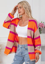 Load image into Gallery viewer, Contrast Striped Drop Shoulder Open Front Cardigan