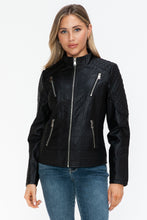 Load image into Gallery viewer, Snobbish Faux Leather Zip Up Mock Neck Jacket