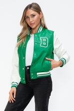 Load image into Gallery viewer, Love Me Now PU Leather Contrast Snap Down Bomber Jacket