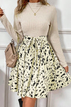 Load image into Gallery viewer, Printed Tie Waist Mock Neck Long Sleeve Dress