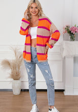 Load image into Gallery viewer, Contrast Striped Drop Shoulder Open Front Cardigan