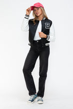 Load image into Gallery viewer, Love Me Now PU Leather Contrast Snap Down Bomber Jacket