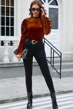 Load image into Gallery viewer, Frill Mock Neck Puff Sleeve Blouse