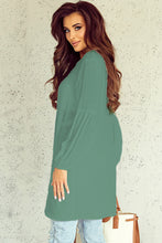 Load image into Gallery viewer, Notched Button Up Balloon Sleeve Longline Top