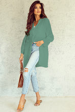 Load image into Gallery viewer, Notched Button Up Balloon Sleeve Longline Top