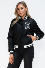 Load image into Gallery viewer, Love Me Now PU Leather Contrast Snap Down Bomber Jacket