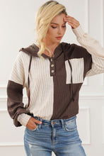 Load image into Gallery viewer, Color Block Quarter Button Long Sleeve Hoodie