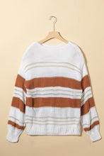 Load image into Gallery viewer, Striped Round Neck Dropped Shoulder Sweater