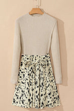 Load image into Gallery viewer, Printed Tie Waist Mock Neck Long Sleeve Dress