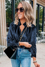 Load image into Gallery viewer, Frill Half Button Mock Neck Long Sleeve Blouse