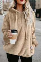 Load image into Gallery viewer, Full Size Quarter-Zip Drawstring Teddy Hoodie