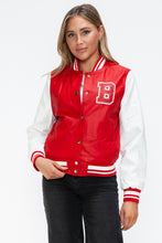 Load image into Gallery viewer, Love Me Now PU Leather Contrast Snap Down Bomber Jacket